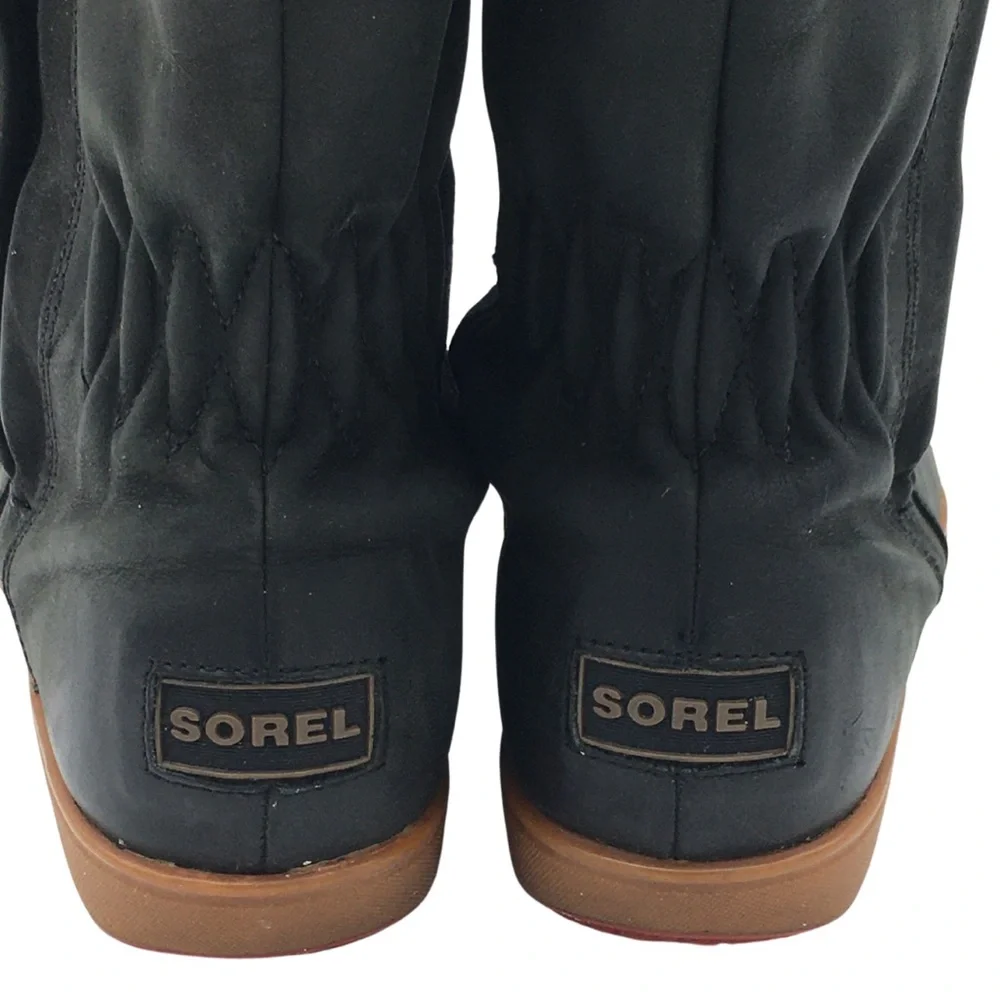 Sorel Firenzy Winter Black & Red Leather Ankle Booties Boots retro Y2K size 7.5